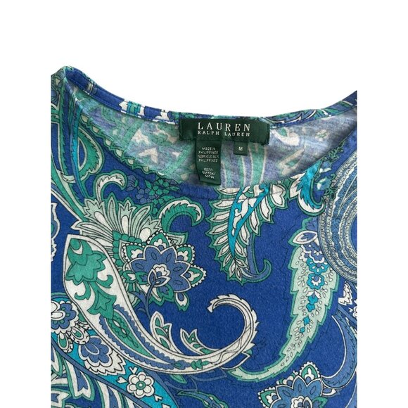 LAUREN RALPH LAUREN Blue Paisley Casual T Shirt Size Medium - Picture 2 of 3